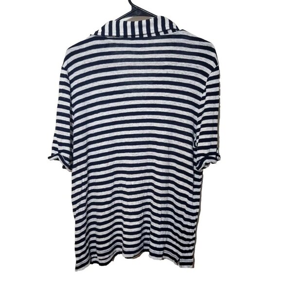 Chicos Womens sz 3 Linen Knit Shirt Polo Black White Stripe buttons collar - Picture 2 of 11